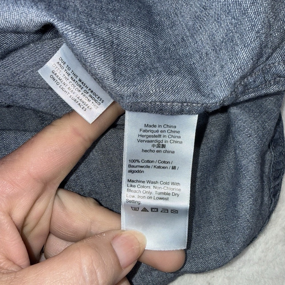 J Crew Slim-Fit Chambray Shirt Womans Sz 14 Western Pearl Snap Cotton Rodeo Boho - Picture 7 of 13